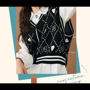 Black White Sweater Knit Vest